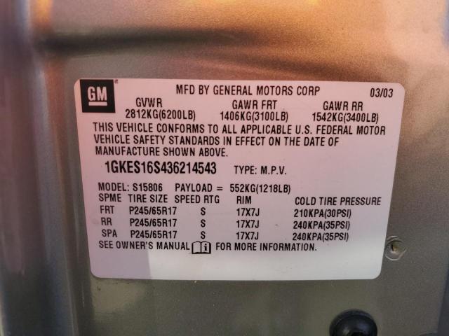 1GKES16S436214543 - 2003 GMC ENVOY XL SILVER photo 13