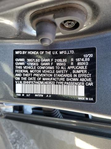 SHHFK7H42MU403522 - 2021 HONDA CIVIC SPORT GRAY photo 13