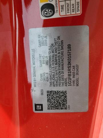 1G1FB1RS3K0157189 - 2019 CHEVROLET CAMARO LS 红色 照片 12