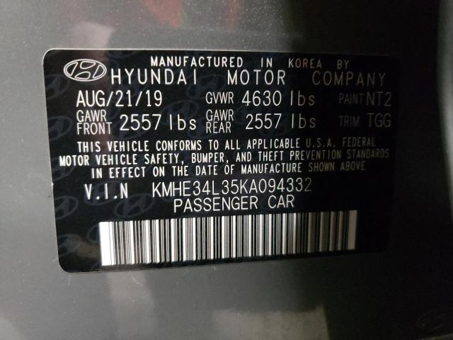 KMHE34L35KA094332 - 2019 HYUNDAI SONATA HYBRID GRAY photo 12