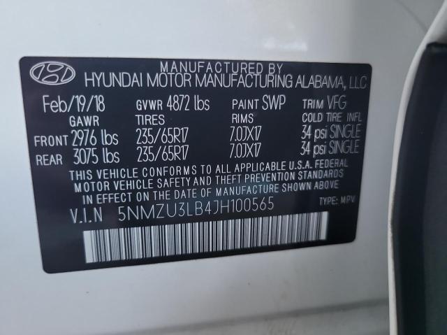 5NMZU3LB4JH100565 - 2018 HYUNDAI SANTA FE S 白色 照片 10