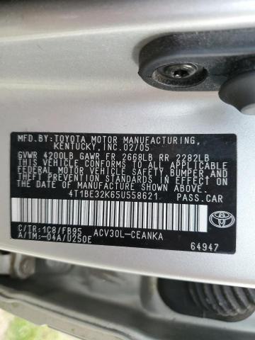 4T1BE32K65U558621 - 2005 TOYT CAMRY LE SILVER photo 10