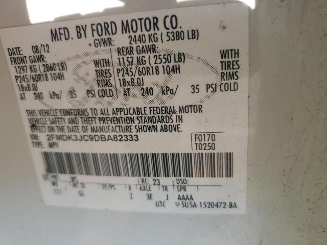 2FMDK3JC9DBA82333 - 2013 FORD EDGE SEL WHITE photo 12