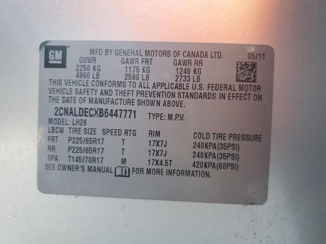 2CNALDECXB6447771 - 2011 CHEVROLET EQUINOX LT SILVER photo 12