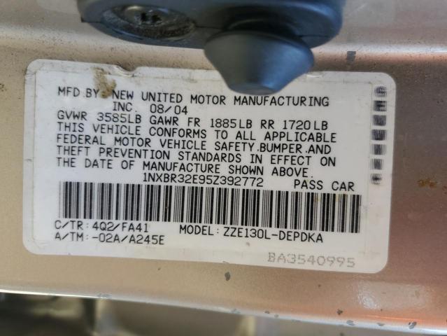 1NXBR32E95Z392772 - 2005 TOYOTA COROLLA CE BEIGE photo 12