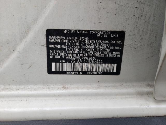 JF2GTAAC4KH282444 - 2019 SUBARU CROSSTREK WHITE photo 12