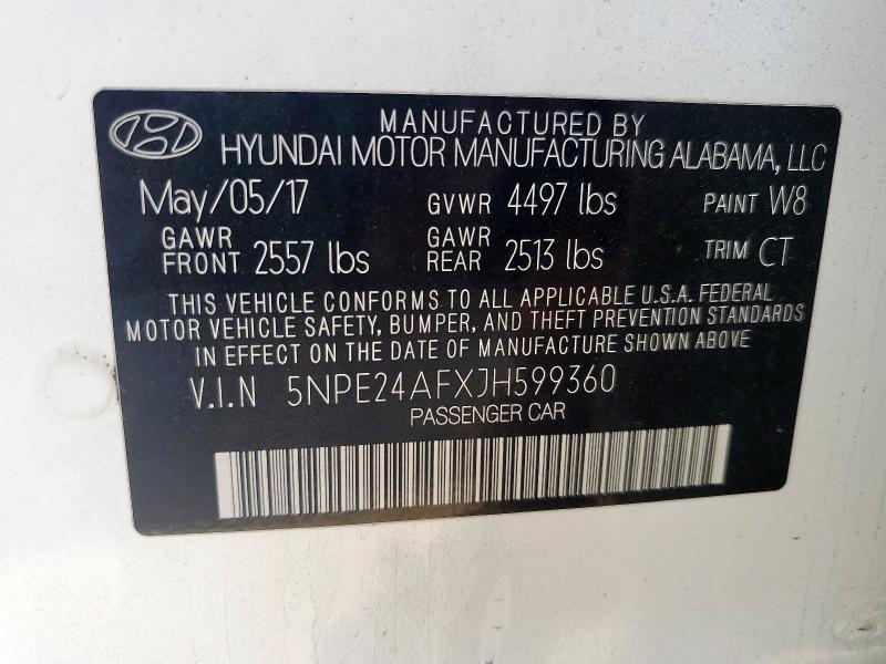 5NPE24AFXJH599360 - 2018 HYUNDAI SONATA SE თეთრი ფოტო 12