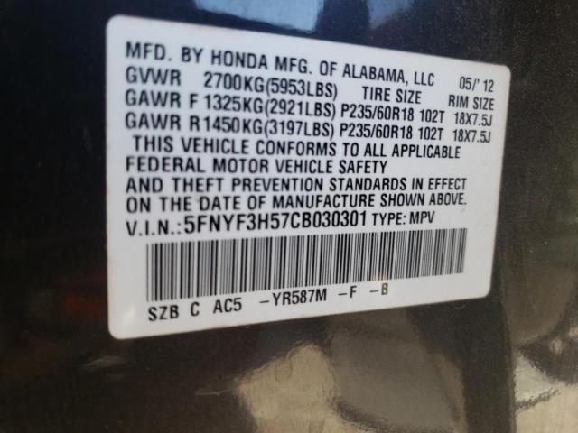 5FNYF3H57CB030301 - 2012 HONDA PILOT EXL CHARCOAL photo 13