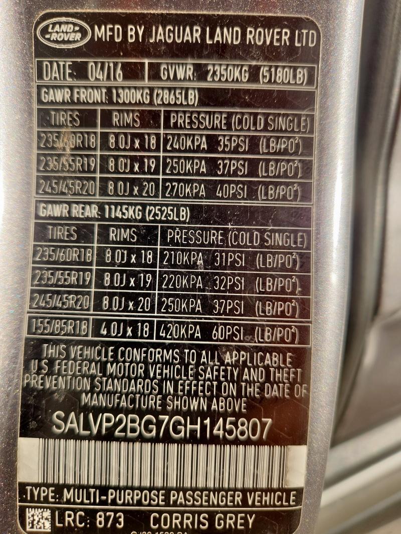 SALVP2BG7GH145807 - 2016 LAND ROVER RANGE ROVE SE GRAY photo 14