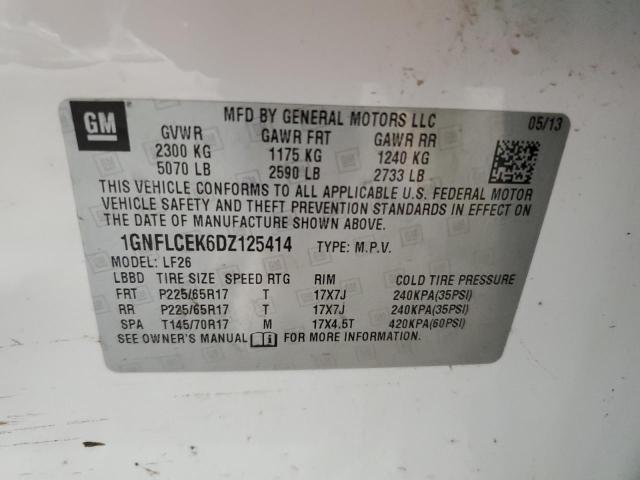 1GNFLCEK6DZ125414 - 2013 CHEVROLET EQUINOX LS WHITE photo 13