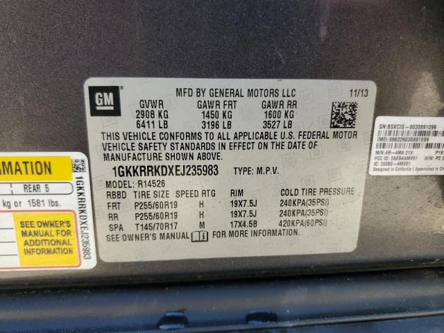 1GKKRRKDXEJ235983 - 2014 GMC ACADIA SLT-1 CHARCOAL photo 14