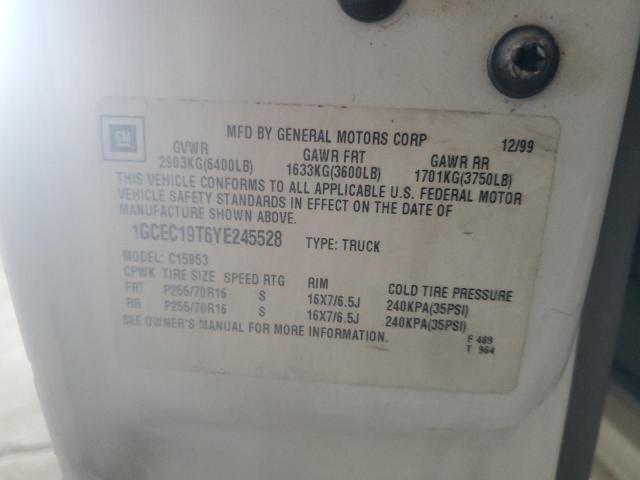 1GCEC19T6YE245528 - 2000 CHEVROLET SILVERADO C1500 白色 照片 12