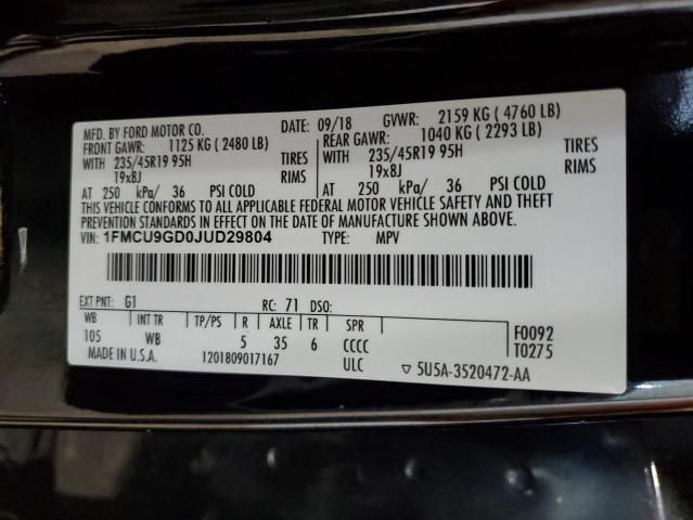 1FMCU9GD0JUD29804 - 2018 FORD ESCAPE SE Czarny zdjęcie 13