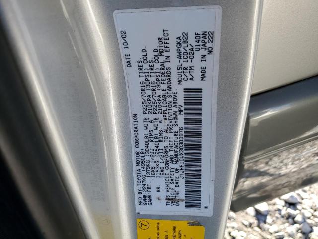 JTJHF10UX30303976 - 2003 LEXUS RX 300 SILVER photo 12