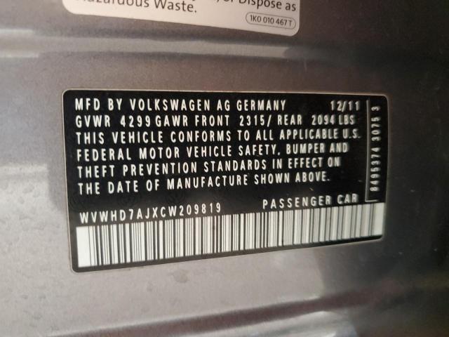 WVWHD7AJXCW209819 - 2012 VOLKSWAGEN GTI CHARCOAL photo 12