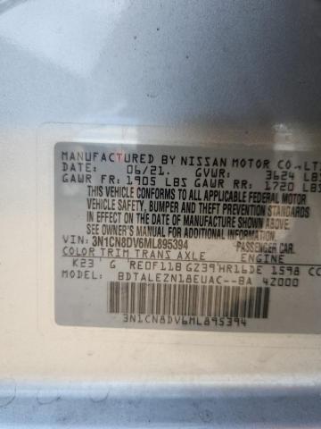 3N1CN8DV6ML895394 - 2021 NISSAN VERSA S 银色 照片 12