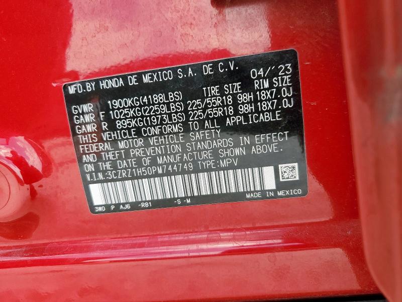 3CZRZ1H50PM744749 - 2023 HONDA HR-V SPORT RED photo 13