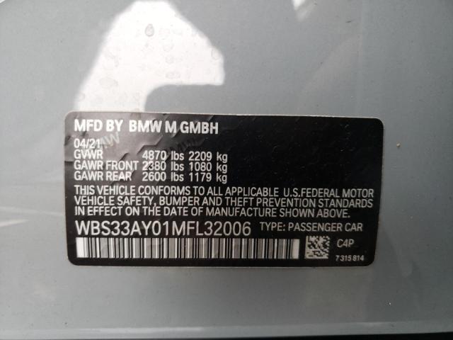 WBS33AY01MFL32006 - 2021 BMW M3 COMPETITION GRAY photo 12