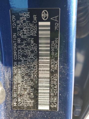 JTDKN3DU9A0110457 - 2010 TOYOTA PRIUS BLUE photo 12