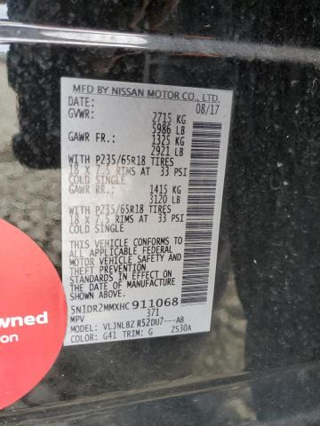 5N1DR2MMXHC911068 - 2017 NISSAN PATHFINDER S 黑色 照片 13