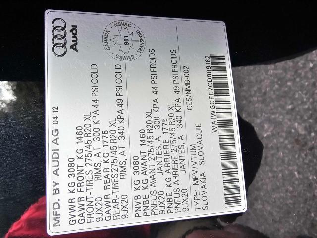 WA1WGCFE7CD009182 - 2012 AUDI Q7 PRESTIGE BLACK photo 10