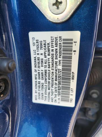 19XFB2F58EE201727 - 2014 HONDA CIVIC LX Bleu photo 12