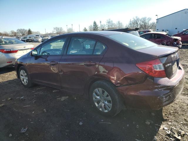 19XFB2F51CE049433 - 2012 HONDA CIVIC LX MAROON photo 2