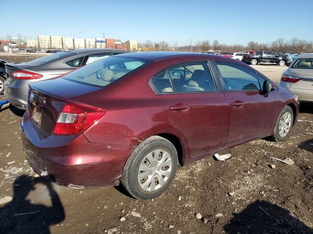 19XFB2F51CE049433 - 2012 HONDA CIVIC LX MAROON photo 3