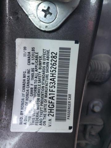 2HGFA1F53AH526282 - 2010 HONDA CIVIC LX GRAY photo 13