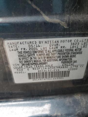 3N1AB7AP0GL665001 - 2016 NISSAN SENTRA S BLUE photo 12