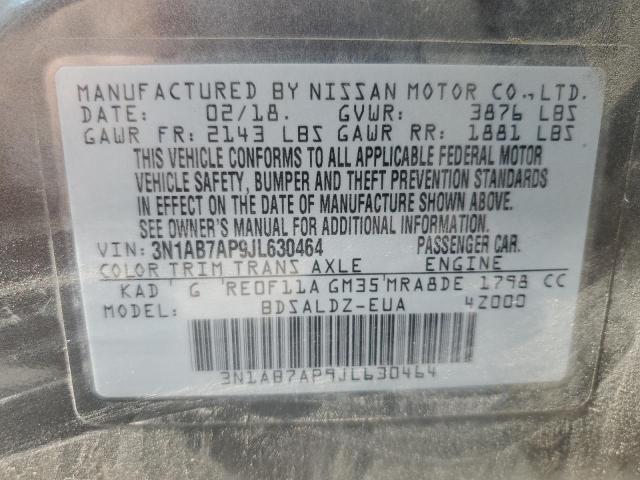 3N1AB7AP9JL630464 - 2018 NISSAN SENTRA S ნაცრისფერი ფოტო 12