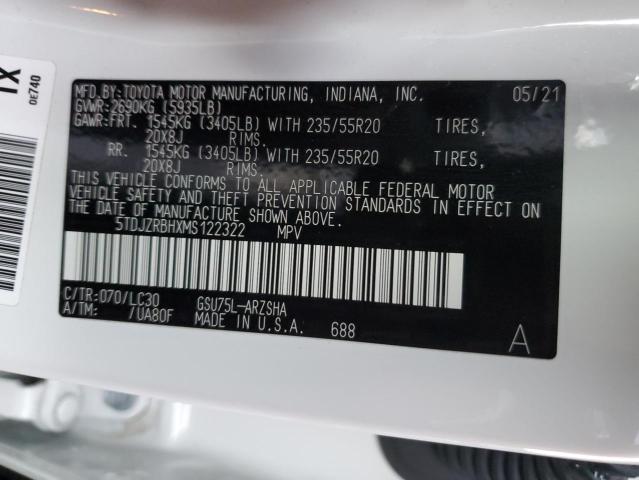 5TDJZRBHXMS122322 - 2021 TOYOTA HIGHLANDER XSE WHITE photo 14