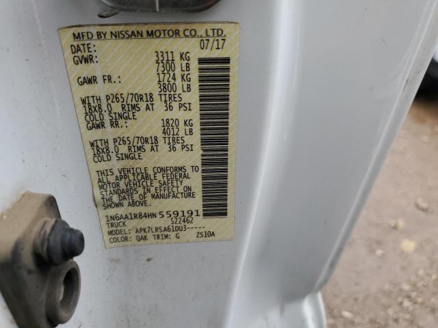 1N6AA1R84HN559191 - 2017 NISSAN TITAN S WHITE photo 12