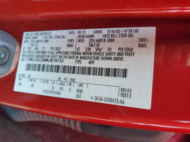 1FMCU9CZ6MUB19133 - 2021 FORD ESCAPE SEL RED photo 13