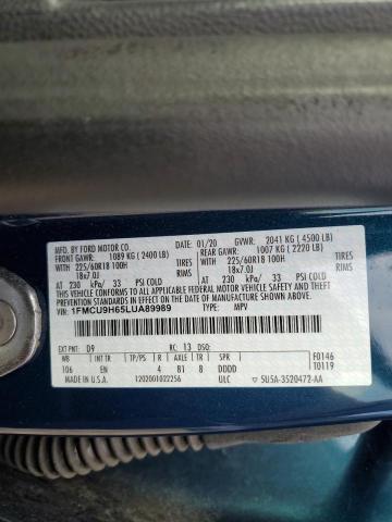 1FMCU9H65LUA89989 - 2020 FORD ESCAPE SEL BLUE photo 10