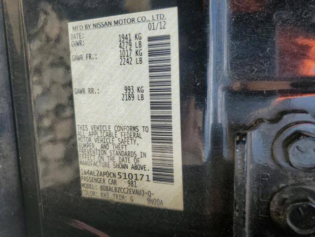 1N4AL2AP0CN510171 - 2012 NISSAN ALTIMA BASE BLACK photo 12