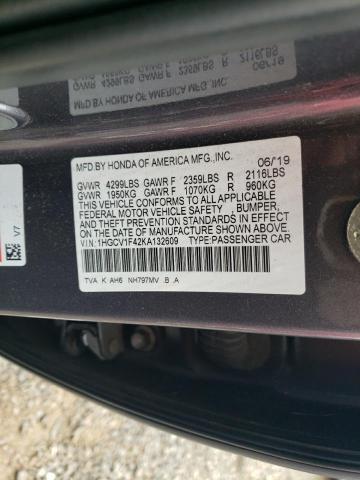 1HGCV1F42KA132609 - 2019 HONDA ACCORD EX 灰色 照片 12