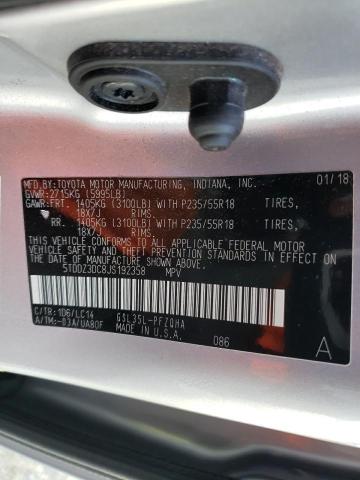 5TDDZ3DC8JS192358 - 2018 TOYT SIENNA XLE ვერცხლისფერი ფოტო 10