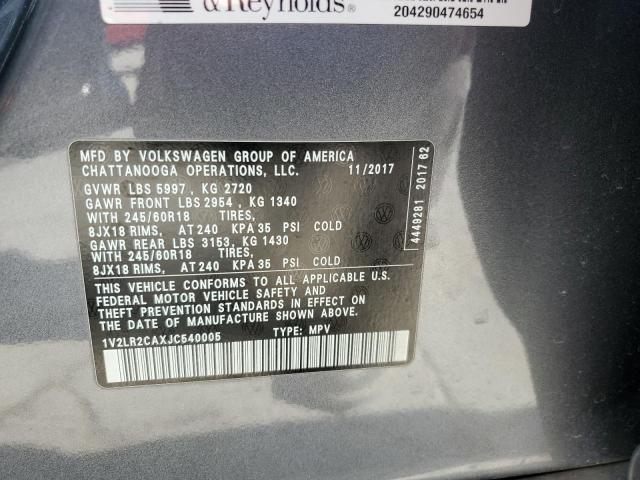 1V2LR2CAXJC540005 - 2018 VOLKSWAGEN ATLAS SE Մոխրագույն լուսանկար 13