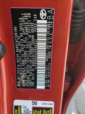 5YFBURHE9JP848337 - 2018 TOYOTA COROLLA L RED photo 12