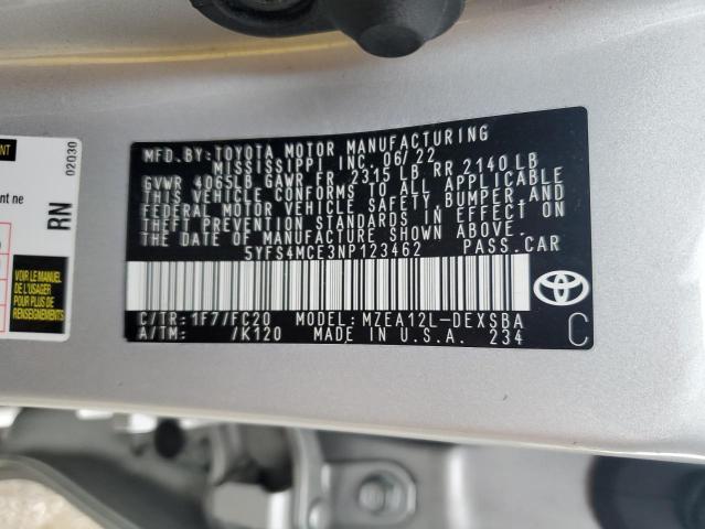 5YFS4MCE3NP123462 - 2022 TOYOTA COROLLA SE Күміс фото 12