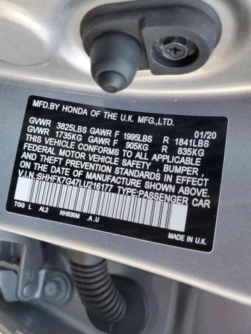SHHFK7G47LU216177 - 2020 HOND CIVIC SPORT ვერცხლისფერი ფოტო 10