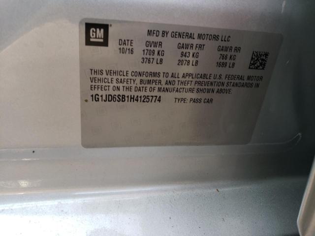 1G1JD6SB1H4125774 - 2017 CHEVROLET SONIC LT GRAY photo 13