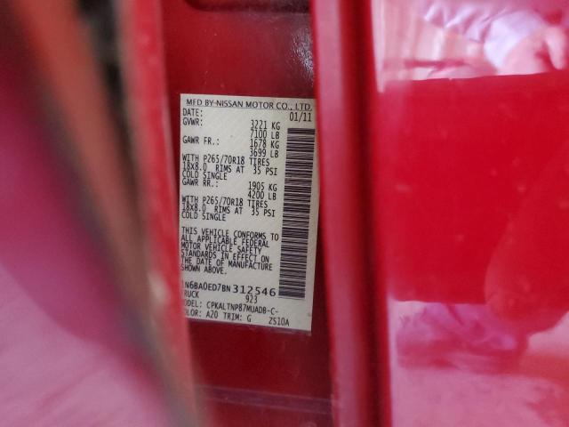 1N6BA0ED7BN312546 - 2011 NISSAN TITAN S RED photo 13
