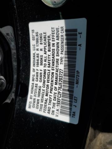 19XFC2F76JE203727 - 2018 HONDA CIVIC EX BLACK photo 12