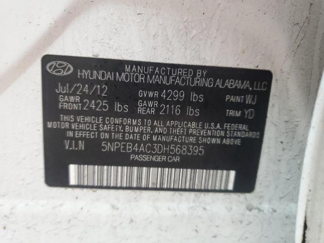 5NPEB4AC3DH568395 - 2013 HYUNDAI SONATA GLS WHITE photo 12