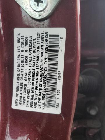 19XFB2F54EE057125 - 2014 HONDA CIVIC LX RED photo 12