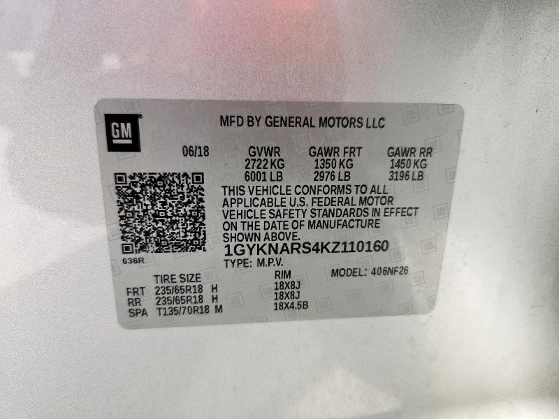 1GYKNARS4KZ110160 - 2019 CADILLAC XT5 银色 照片 14