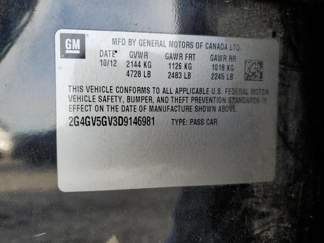 2G4GV5GV3D9146981 - 2013 BUICK REGAL GS Қара фото 12