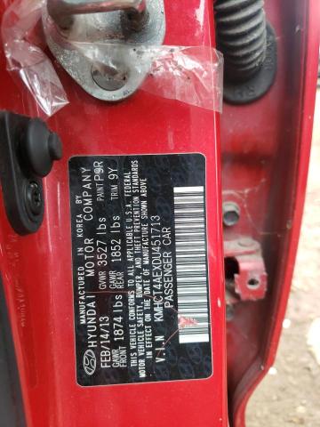 KMHCT4AEXDU451713 - 2013 HYUNDAI ACCENT GLS RED photo 12